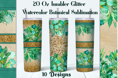 Watercolor Botanical with Gold Glitter Tumbler Sublimation