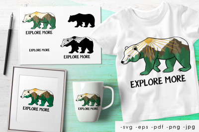 Outdoor badge. Bear explore more. Design for printing