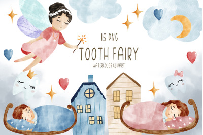 Watercolor tooth fairy clipart PNG