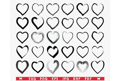 SVG Hearts hand drawn, Black Silhouette digital clipart