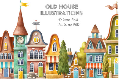 Old houses clipart