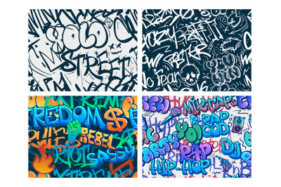 Graffiti pattern. Abstract riot street art, urban YOLO tags and underg