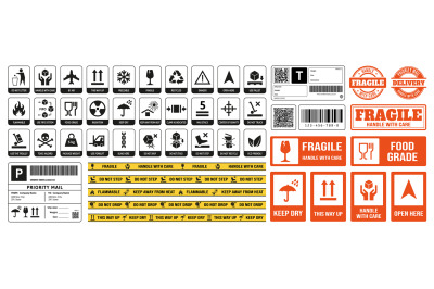 Packaging stickers. Parcel direction info&2C; fragile warning sticker and