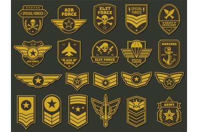 Army badges. Military units emblems, soldier patches and insignias tag