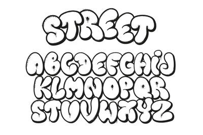 Bubble graffiti font. Inflated letters, street art alphabet symbols wi