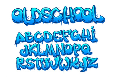 Old school graffiti font. Cartoon alphabet capital letters in street a