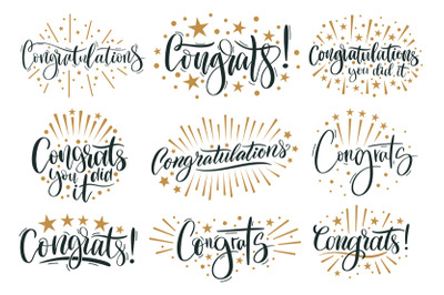 Congratulatory text. Congratulations lettering and congrats calligraph