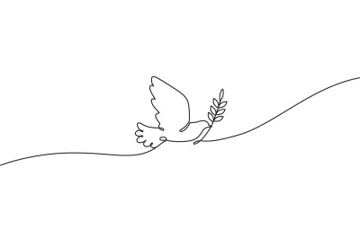 Dove with olive branch. Peace symbol, flying bird with outstretched wi