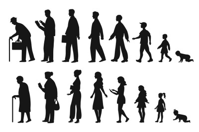 Human in different ages. Silhouette profile of male and female person