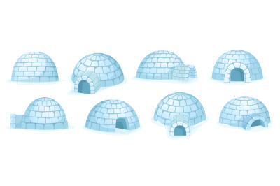 Cartoon igloo. Snow hut, winter house builded of snow and arctic shelt