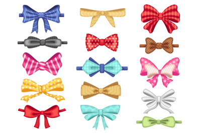 Cartoon bow accessories. Tied ribbons, bow-tie for lady and gentleman