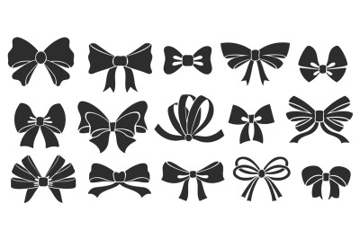 Ribbon bow icons. Stencil elegant knot&2C; tie bows silhouette and ribbon