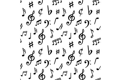 Music notes pattern. Seamless song notation sheet symbols, abstract mu