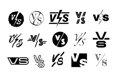 VS icons. Versus comparison tag, duel sign and tournament battle templ