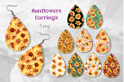 Sunflower Earrings design Teardrop Earring sublimation png
