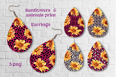 Sunflower Earrings design Animal print Teardrop Earring png