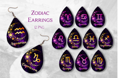 Zodiac Teardrop Earring Sublimation PNG 12 Astrology designs