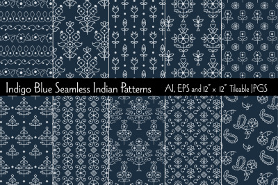 Indigo Blue Seamless Indian Patterns