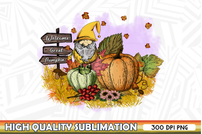 Welcome Great Pumpkin Autumn Gnome PNG