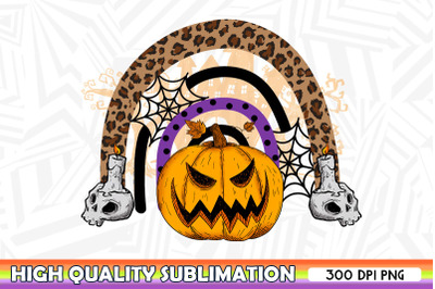 Pumpkin Leopard rainbow Halloween PNG