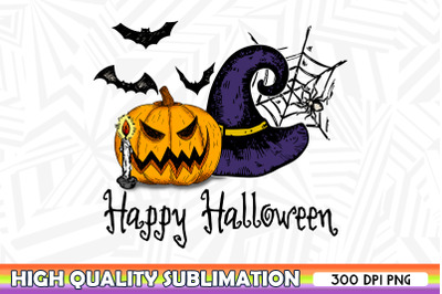 Happy Halloween Pumpkin Witch hat PNG