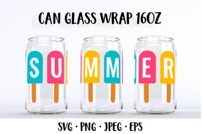 Summer glass can wrap template SVG. Ice cream can glass