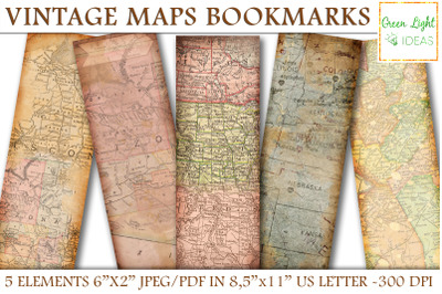 Printable Vintage Maps Bookmarks, Junk Journal Scrapbook Bookmarks