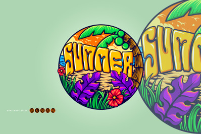 Welcome summer tropical beach vacation illustrations