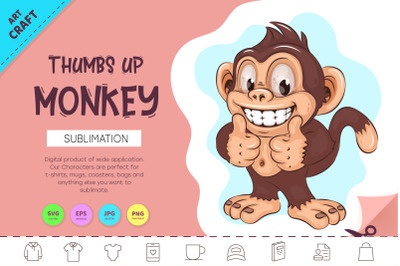 Thumbs up Monkey Cartoon. Crafting, Sublimation.