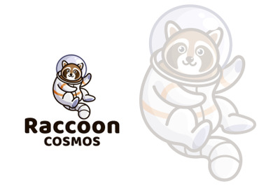 Raccoon Cosmos Cute Kids Logo Template