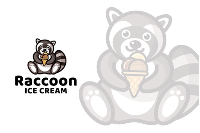 Raccoon Ice Cream Cute Logo Template