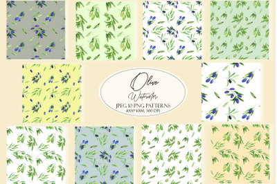 Watercolor olive seamless patterns