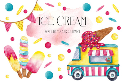 Ice Cream. Watercolor clipart
