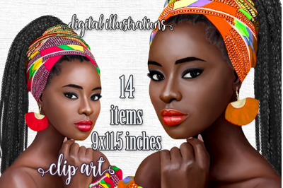 Afro girls clipart,Black woman clipart,Fashion girls
