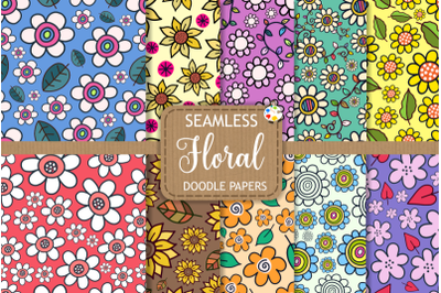 Floral Doodle Pattern Papers - Seamless Vector Backgrounds