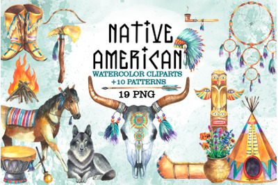 Native American watercolor cliparts