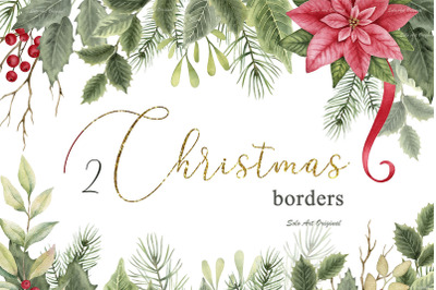 Christmas border,Poinsettia,holly berries,leaves Floral frame Clipart