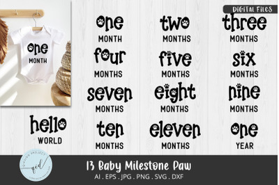 13 set Baby Milestone Paw SVG