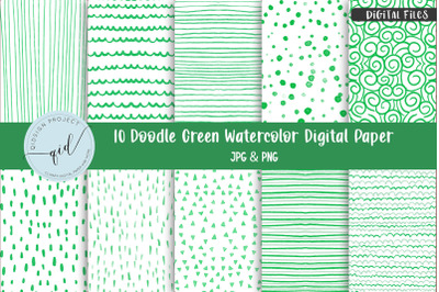 Doodle Green Watercolor Digital Paper | 10 Variations
