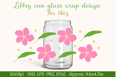 Can glass wrap design 16oz | Plumeria flowers and leaves SVG