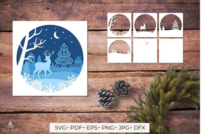 Deer shadow box svg| Christmas papercut layered