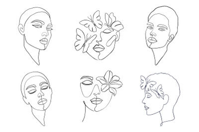 Female faces.Line art.