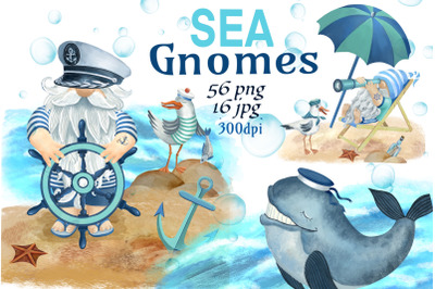 Sea gnomes,watercolor nautical ready made composition