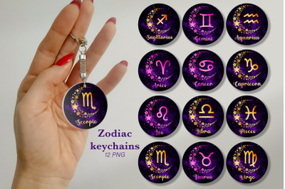 Zodiac sign Keychain Sublimation png design Keychain bundle