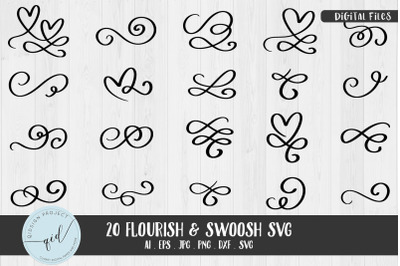 20 Flourish &amp; Swoosh SVG, decoration design