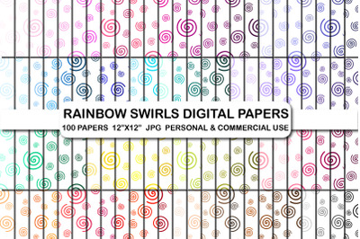 Rainbow Swirls Digital Papers Background Confetti Paper Pack