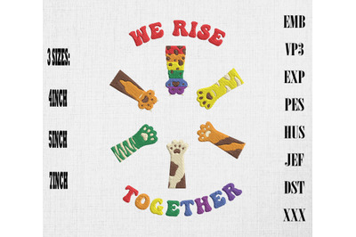 We Rise Together LGBT Pride Cat Paw Embroidery, LGBTQ Rainbow Pride