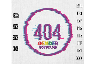 404 Gender Not Found LGBTQ Pride Embroidery, LGBTQ Rainbow Pride