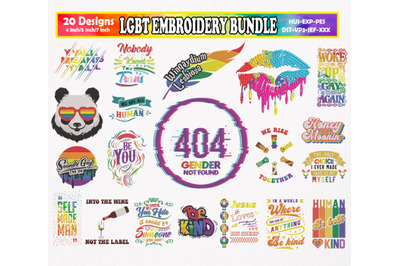LGBTQ Pride Embroidery Bundle 20 Designs, LGBT Rainbow Pride