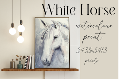 White Horse - Watercolor Print